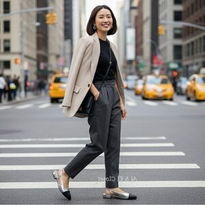 Marc Fisher DELA2 Silver & Black Cap Toe Slingback Flats Women’s 8M New with Box